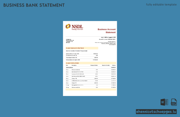 NSDL-Firmenkontoauszug (Beispiel im Word- und PDF-Format)